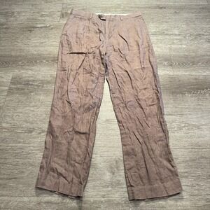 H&M Pants Mens 32 Brown 100% Linen Zip Fly Flat Front Straight Leg 32x29 Preppy